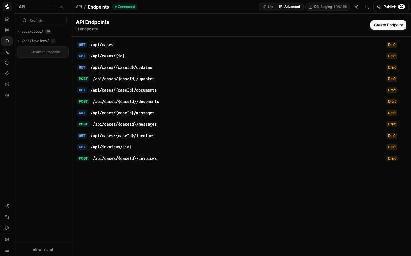 Spala REST API endpoint inventory